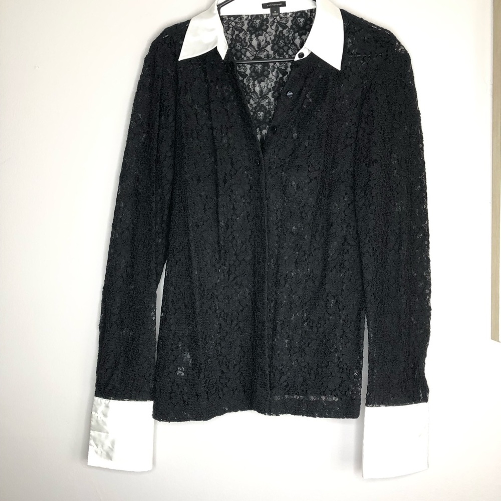Ann Taylor lace button down shirt with silk like cuffs